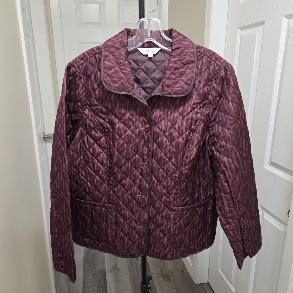 Northern Reflections Quilted Light Jacket Burgundy Diamond Stitch Button Front - Picture 2 of 8